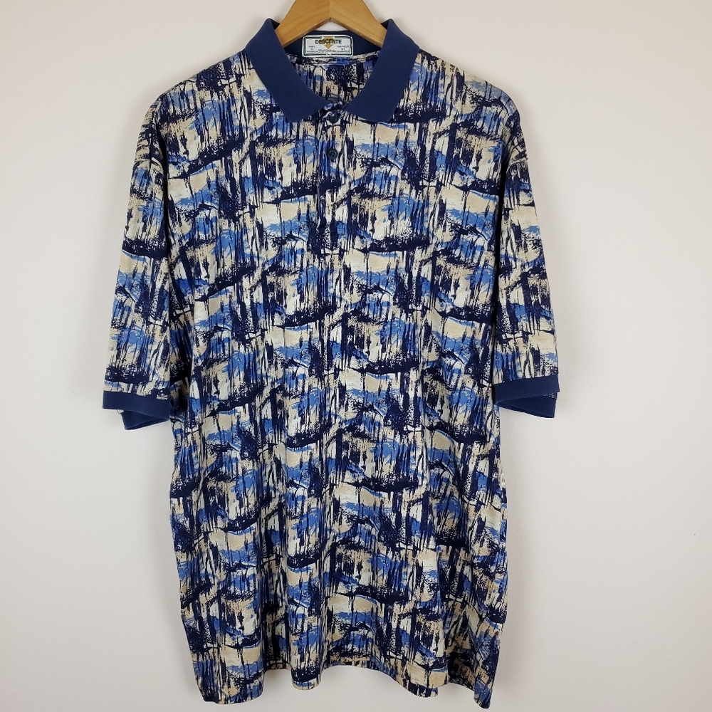 Descente Golf Collection Snowy Mountain Print Short Sleeve Polo Shirt